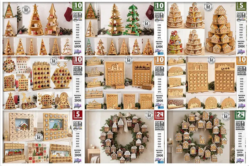 730 Christmas Laser Cut Mega Bundle SVGPIXEL, Christmas SVG Bundle, Xmas Decor Laser Cut Files, Advent Calendars SVG, Christmas Ornaments, Nativity, Gift Box