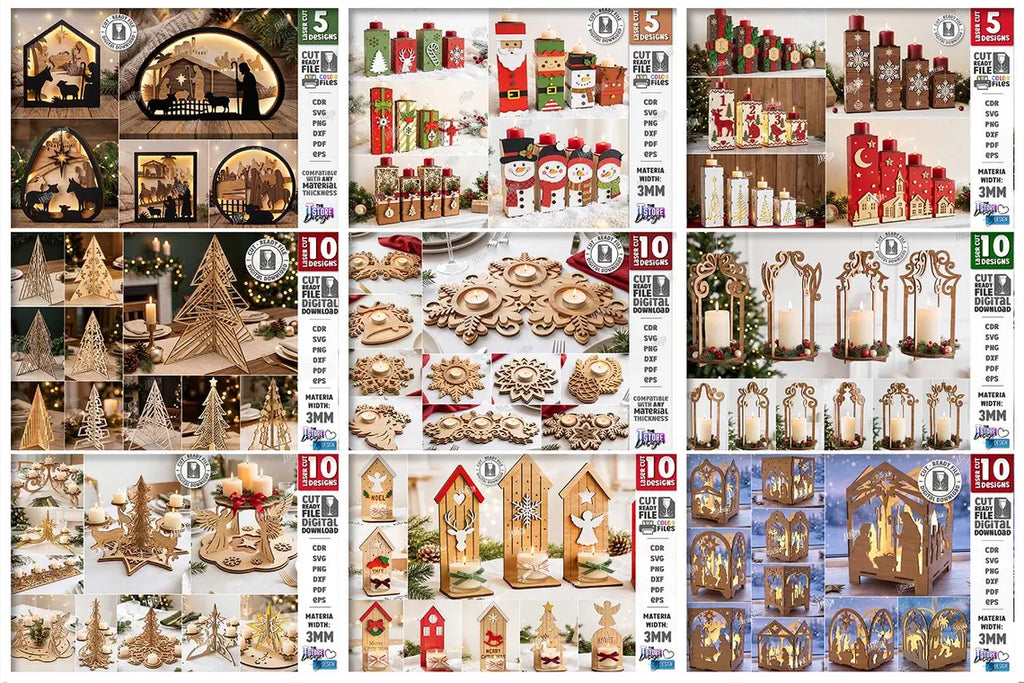 730 Christmas Laser Cut Mega Bundle SVGPIXEL, Christmas SVG Bundle, Xmas Decor Laser Cut Files, Advent Calendars SVG, Christmas Ornaments, Nativity, Gift Box