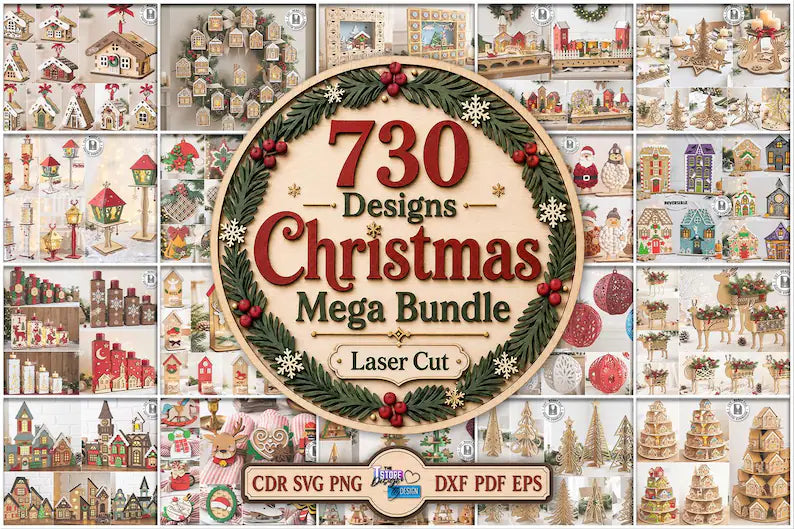730 Christmas Laser Cut Mega Bundle SVGPIXEL, Christmas SVG Bundle, Xmas Decor Laser Cut Files, Advent Calendars SVG, Christmas Ornaments, Nativity, Gift Box