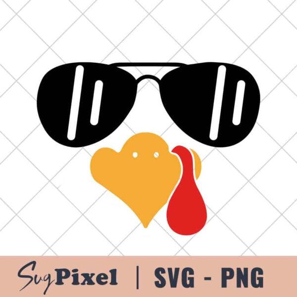 Thanksgiving with Boy Turkey Face with Sunglasses SVG